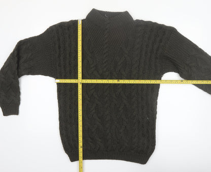 Baszio Men's Brown Hand Knit Wool Cable Pullover Jumper M