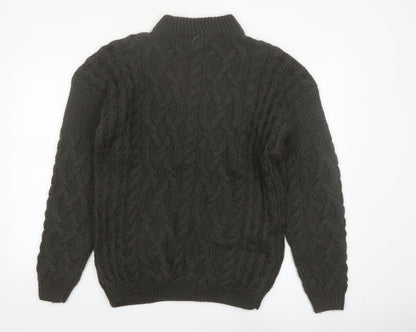 Baszio Men's Brown Hand Knit Wool Cable Pullover Jumper M