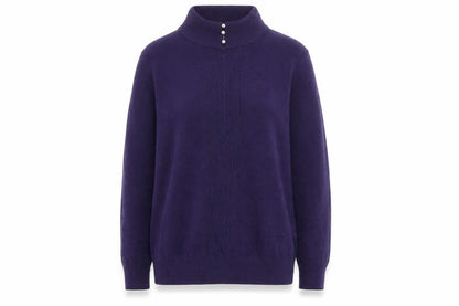 H.E.R Womens Purple Mock Neck Cable Knit Acrylic Jumper Size S
