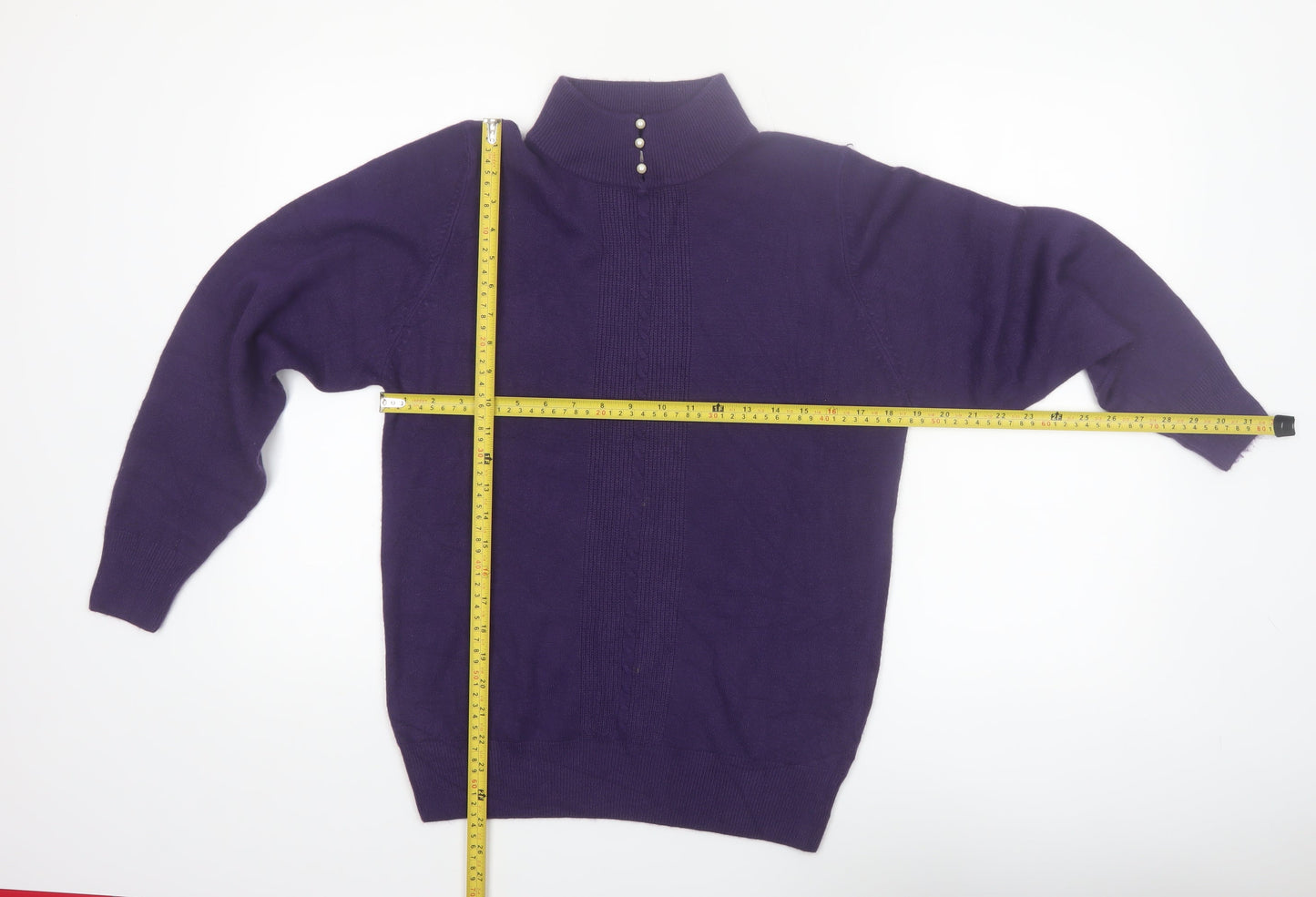 H.E.R Womens Purple Mock Neck Cable Knit Acrylic Jumper Size S