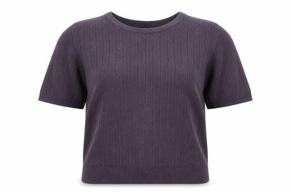 Sag Harbor Women’s Purple Short Sleeve Cable Knit Jumper Size L