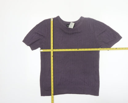 Sag Harbor Women’s Purple Short Sleeve Cable Knit Jumper Size L