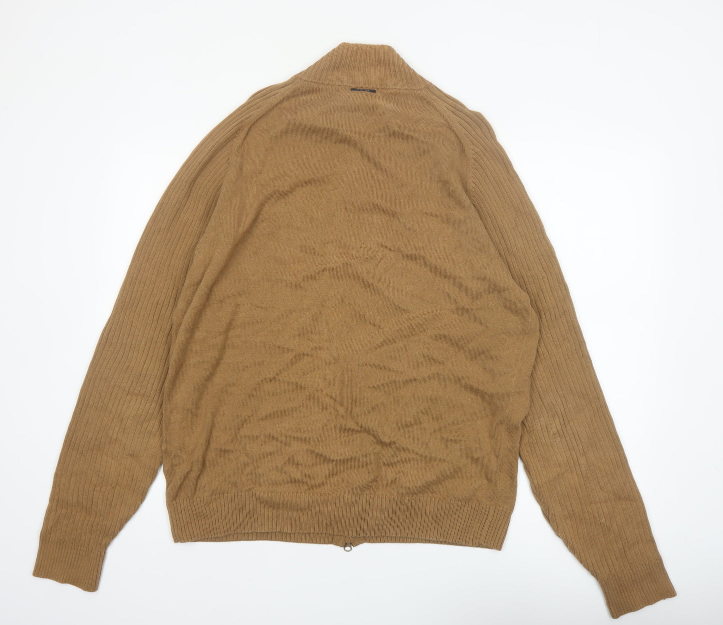Nautica Men’s Beige Full Zip Cotton Knit Jumper Size L