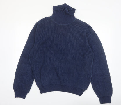 Orvis Men's Blue Roll Neck Cotton Jumper Size L Classic Knit Pullover