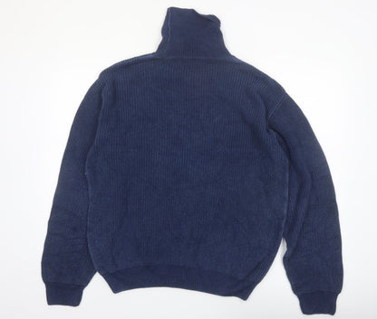 Orvis Men's Blue Roll Neck Cotton Jumper Size L Classic Knit Pullover