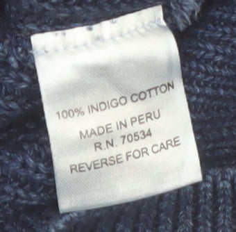 Orvis Men's Blue Roll Neck Cotton Jumper Size L Classic Knit Pullover