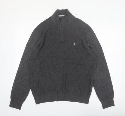 Nautica Men's Grey 1/4 Zip Cotton Jumper Size L