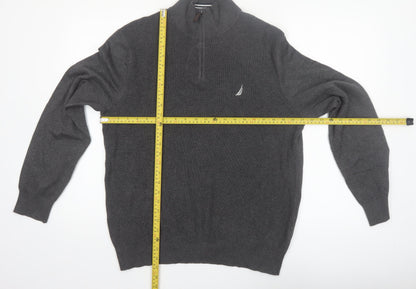 Nautica Men's Grey 1/4 Zip Cotton Jumper Size L