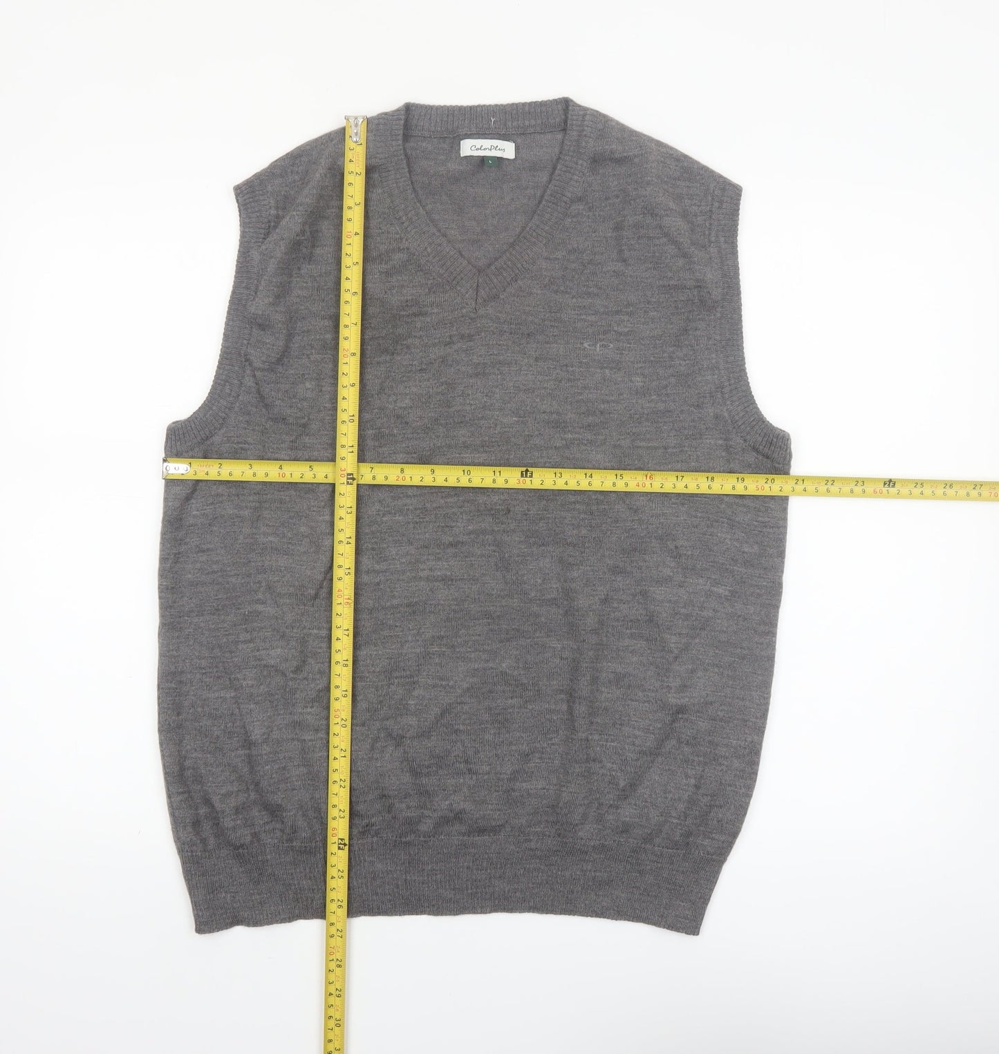 ColorPlus Men Grey Wool Blend V-Neck Sleeveless Vest L
