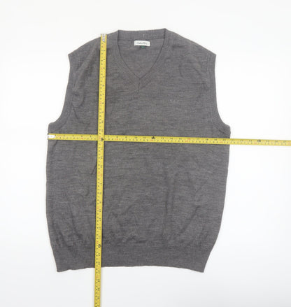 ColorPlus Men Grey Wool Blend V-Neck Sleeveless Vest L