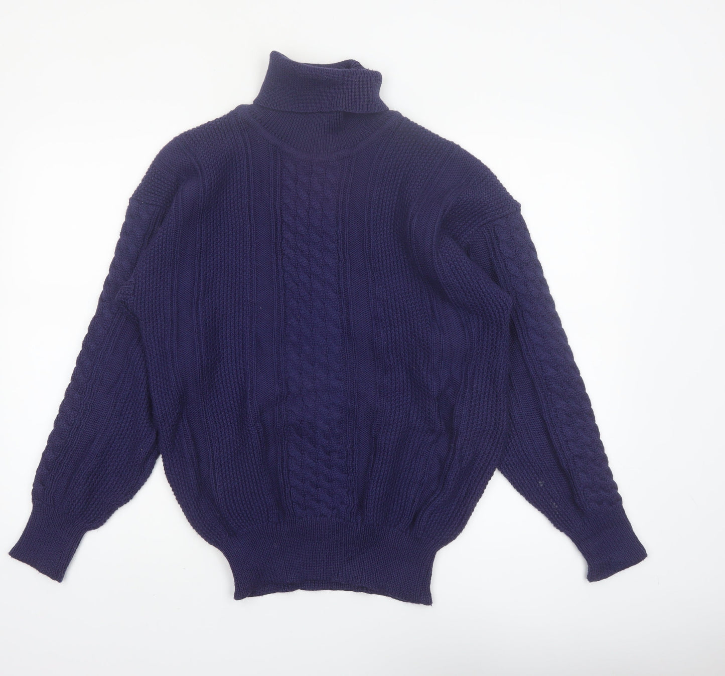 Snugger by Kaelin Blue Cable-Knit Roll Neck Jumper L Men's Vintage Ski