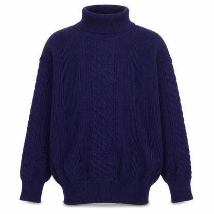 Snugger by Kaelin Blue Cable-Knit Roll Neck Jumper L Men's Vintage Ski