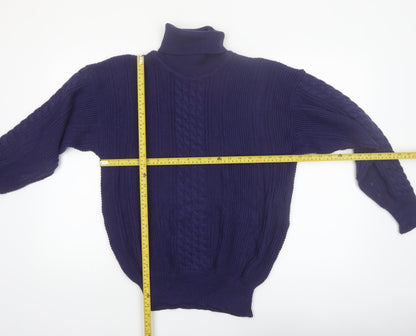 Snugger by Kaelin Blue Cable-Knit Roll Neck Jumper L Men's Vintage Ski