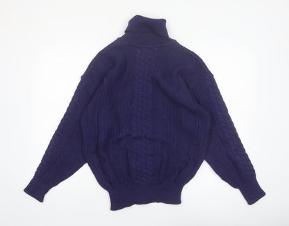 Snugger by Kaelin Blue Cable-Knit Roll Neck Jumper L Men's Vintage Ski