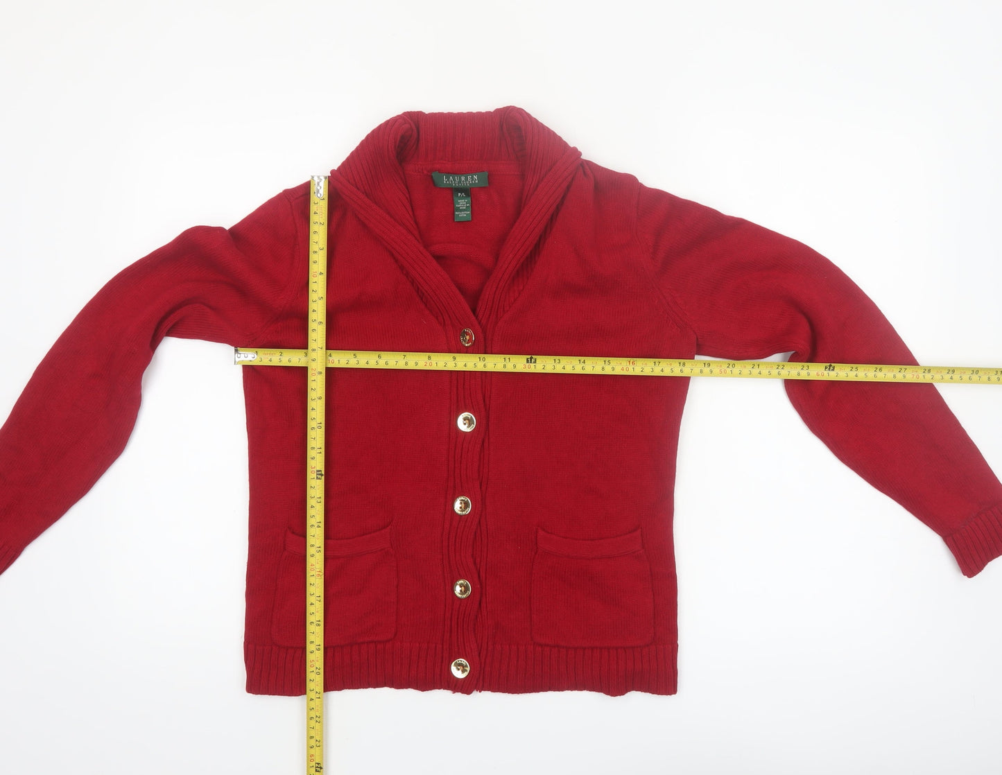 Lauren Ralph Lauren Petite Red Cotton Button Cardigan Women P/L