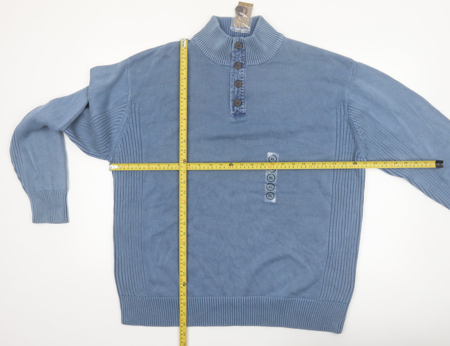 RedHead Men's Blue Cotton Henley Jumper XL High Neck Knit