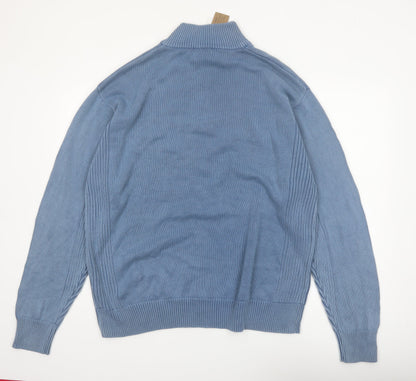 RedHead Men's Blue Cotton Henley Jumper XL High Neck Knit