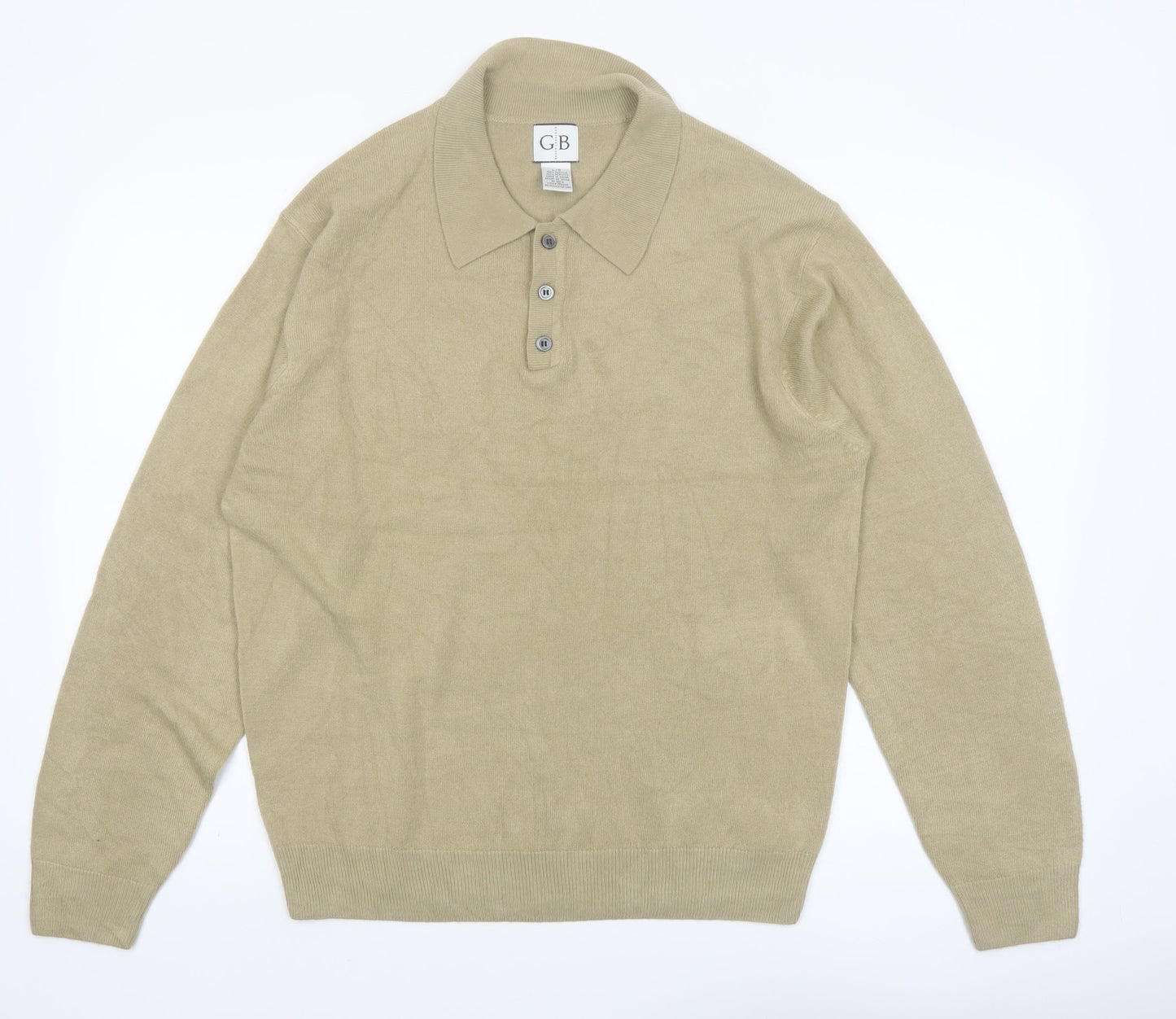 Geoffrey Beene Men's Beige Acrylic Collared Henley Jumper Size L
