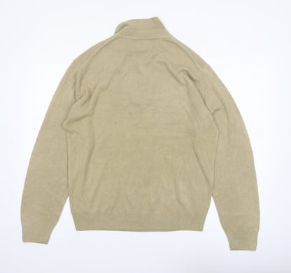 Geoffrey Beene Men's Beige Acrylic Collared Henley Jumper Size L
