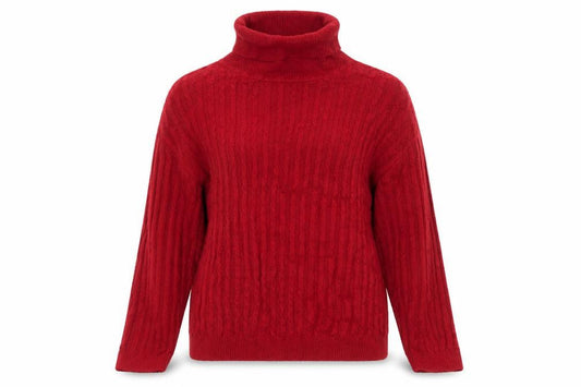 Orvis Women’s Red Roll Neck Cable-Knit Wool Pullover Jumper Size L