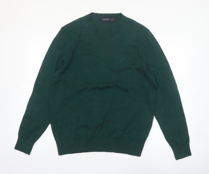Nautica Men’s Green Cotton V-Neck Jumper Size M Classic Knit