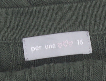 Marks and Spencer Per Una Green Long Sleeve Open Knit Cardigan Size 16