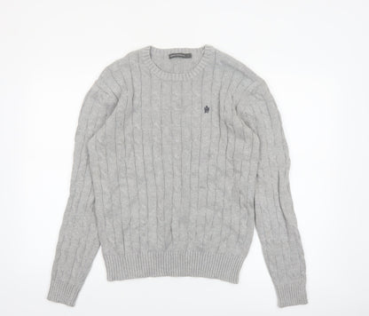 French Connection Men’s Grey Cable-Knit Cotton Jumper L