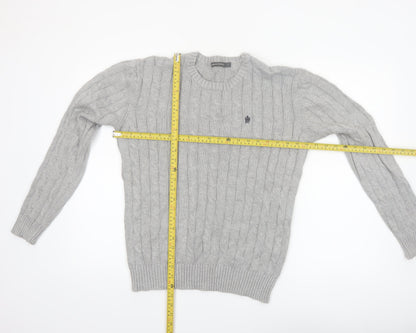 French Connection Men’s Grey Cable-Knit Cotton Jumper L