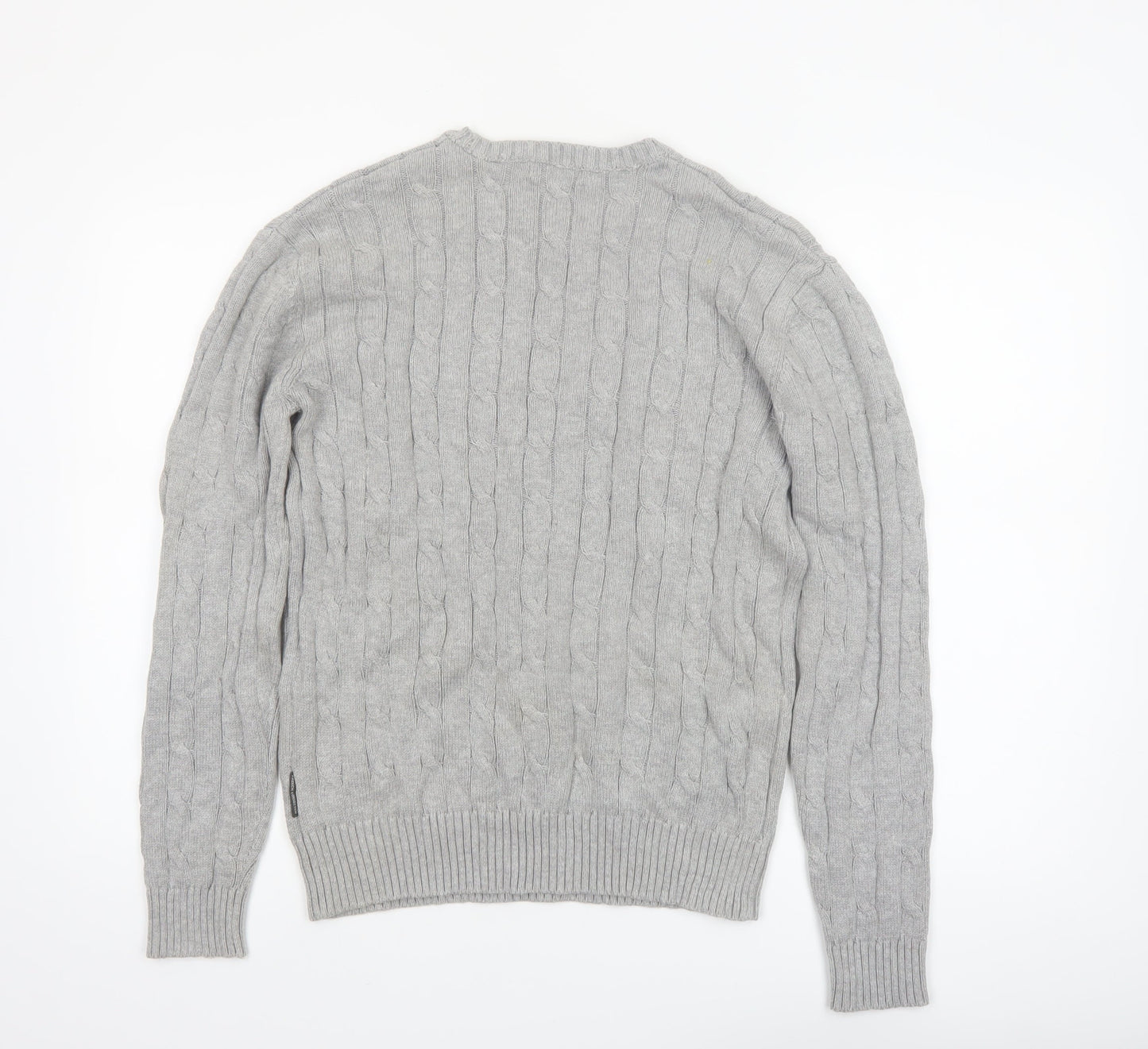 French Connection Men’s Grey Cable-Knit Cotton Jumper L