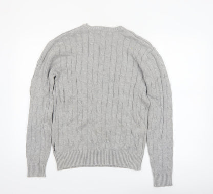 French Connection Men’s Grey Cable-Knit Cotton Jumper L