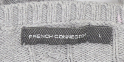 French Connection Men’s Grey Cable-Knit Cotton Jumper L