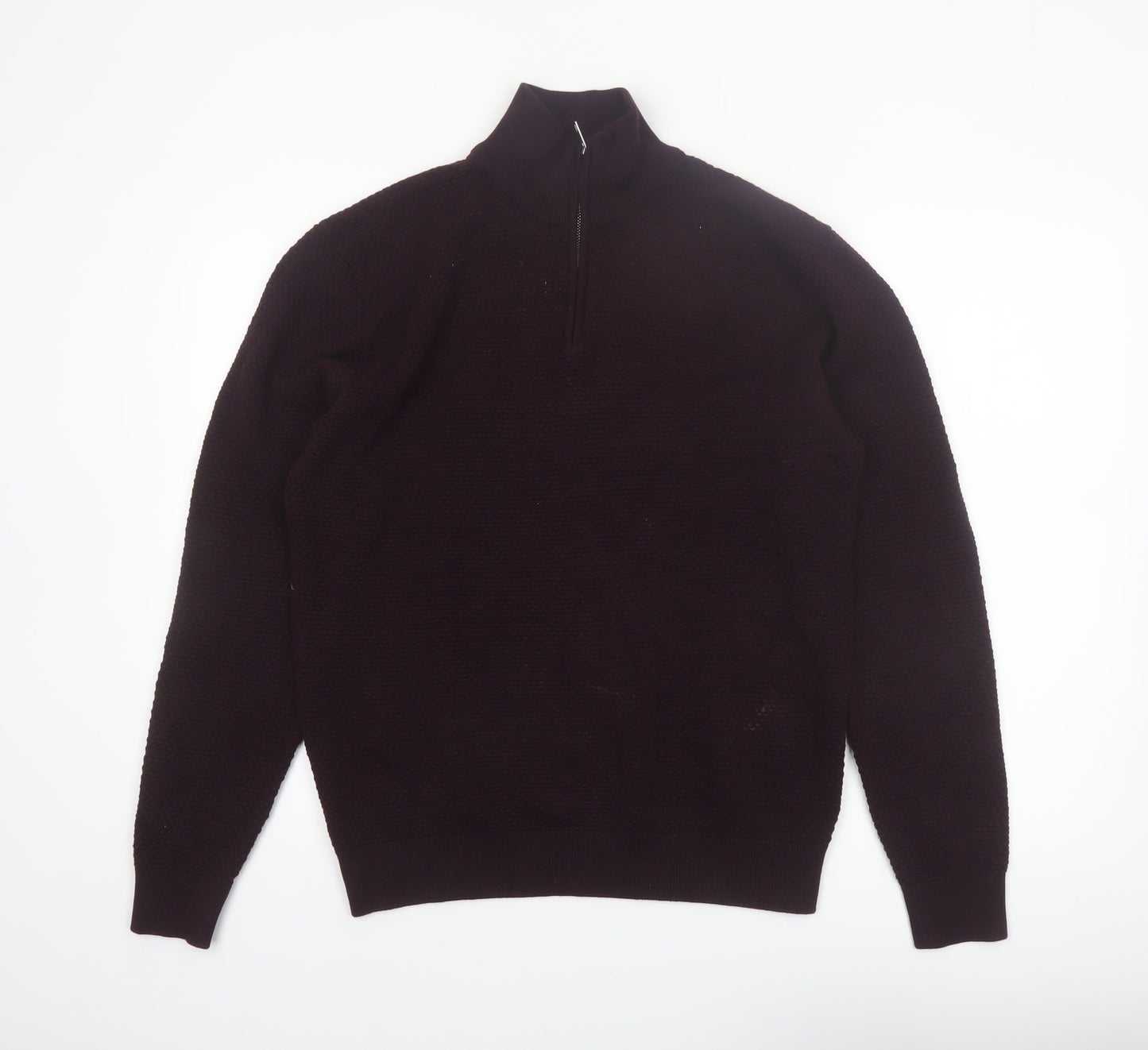 NEXT Men's Brown 1/4 Zip Cotton High Neck Jumper M