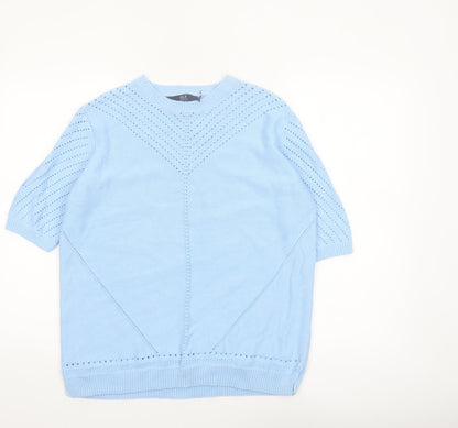 Isle Essentials Women's Blue Cotton Short Sleeve Jumper Size 14-16