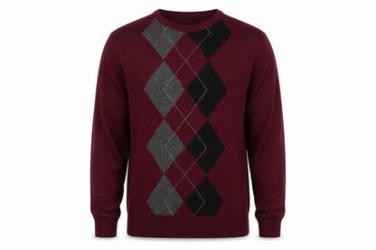 Geoffrey Beene Men's Burgundy Argyle Crew Neck Acrylic Jumper L
