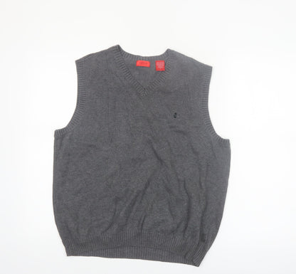IZOD Men's Grey Cotton V-Neck Sleeveless Vest Jumper S Classic Fit