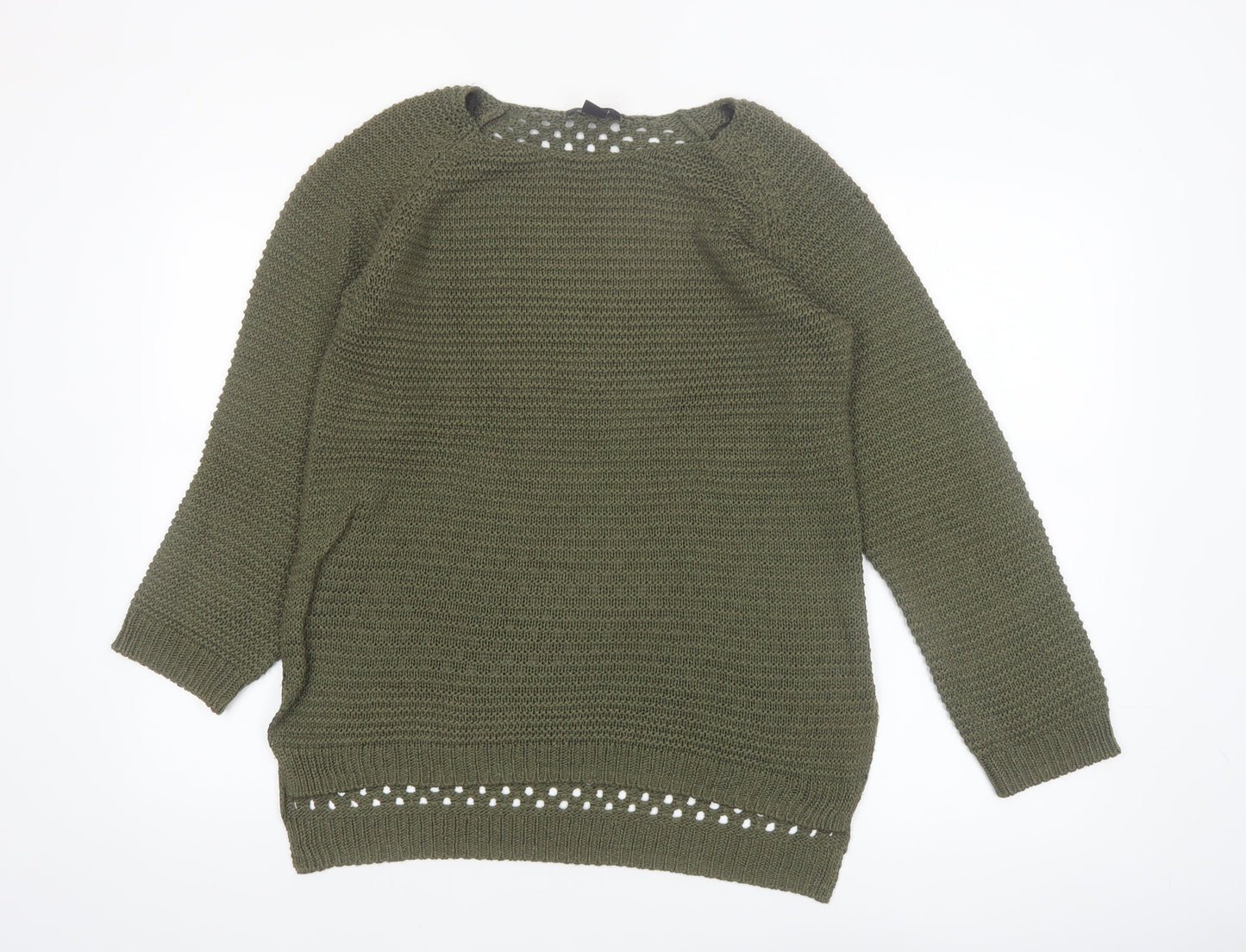 H&M Women’s Green Open-Knit Long Sleeve Pullover Jumper Size 12