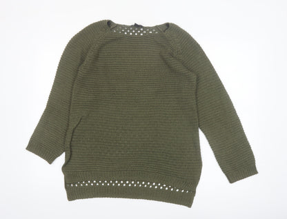 H&M Women’s Green Open-Knit Long Sleeve Pullover Jumper Size 12