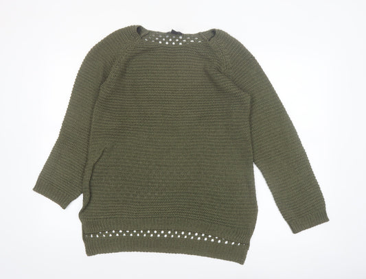 H&M Women’s Green Open-Knit Long Sleeve Pullover Jumper Size 12