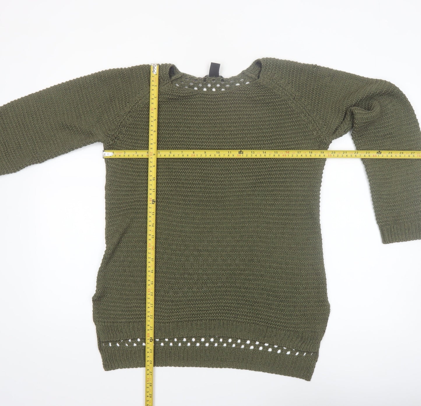 H&M Women’s Green Open-Knit Long Sleeve Pullover Jumper Size 12