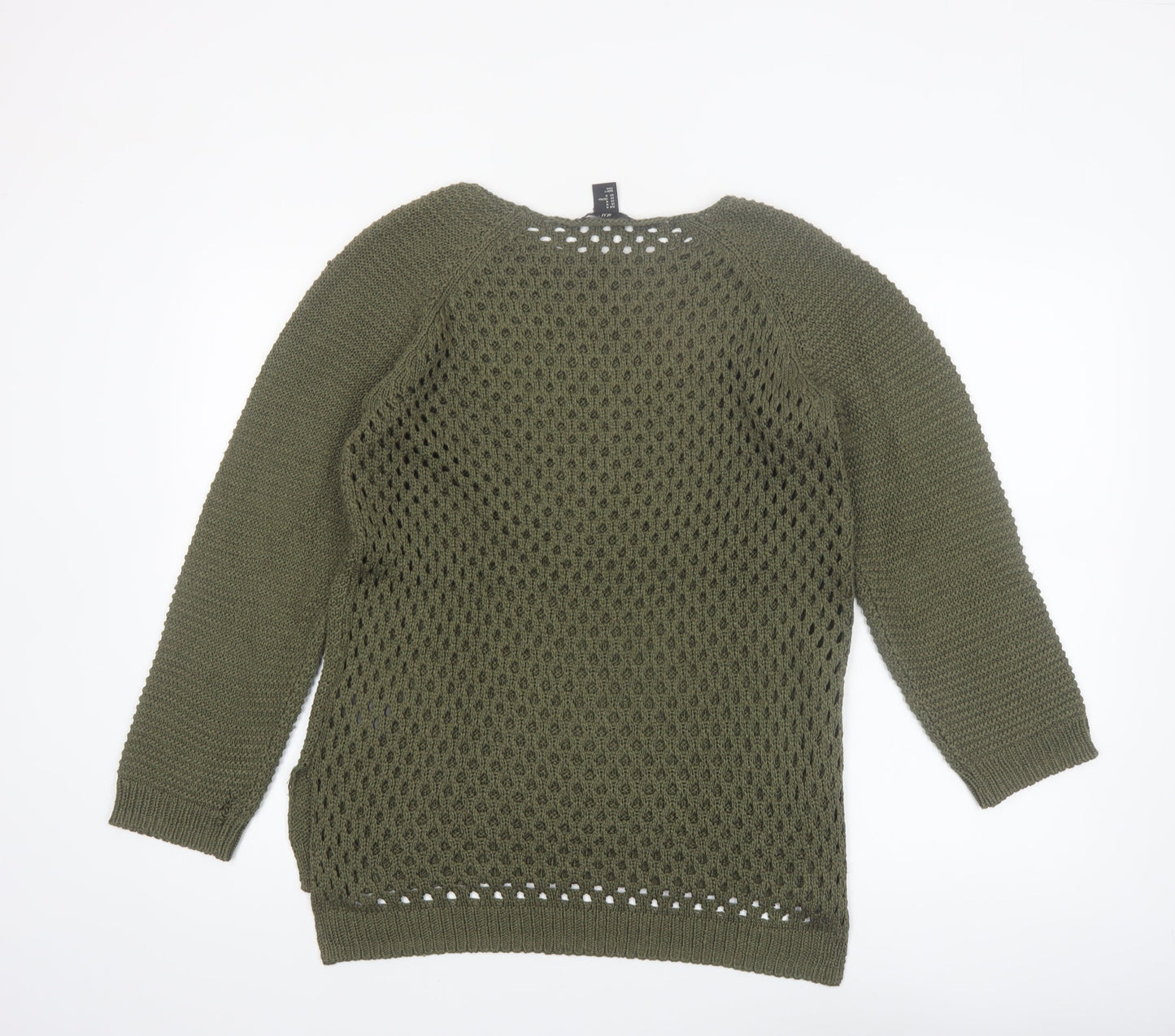 H&M Women’s Green Open-Knit Long Sleeve Pullover Jumper Size 12