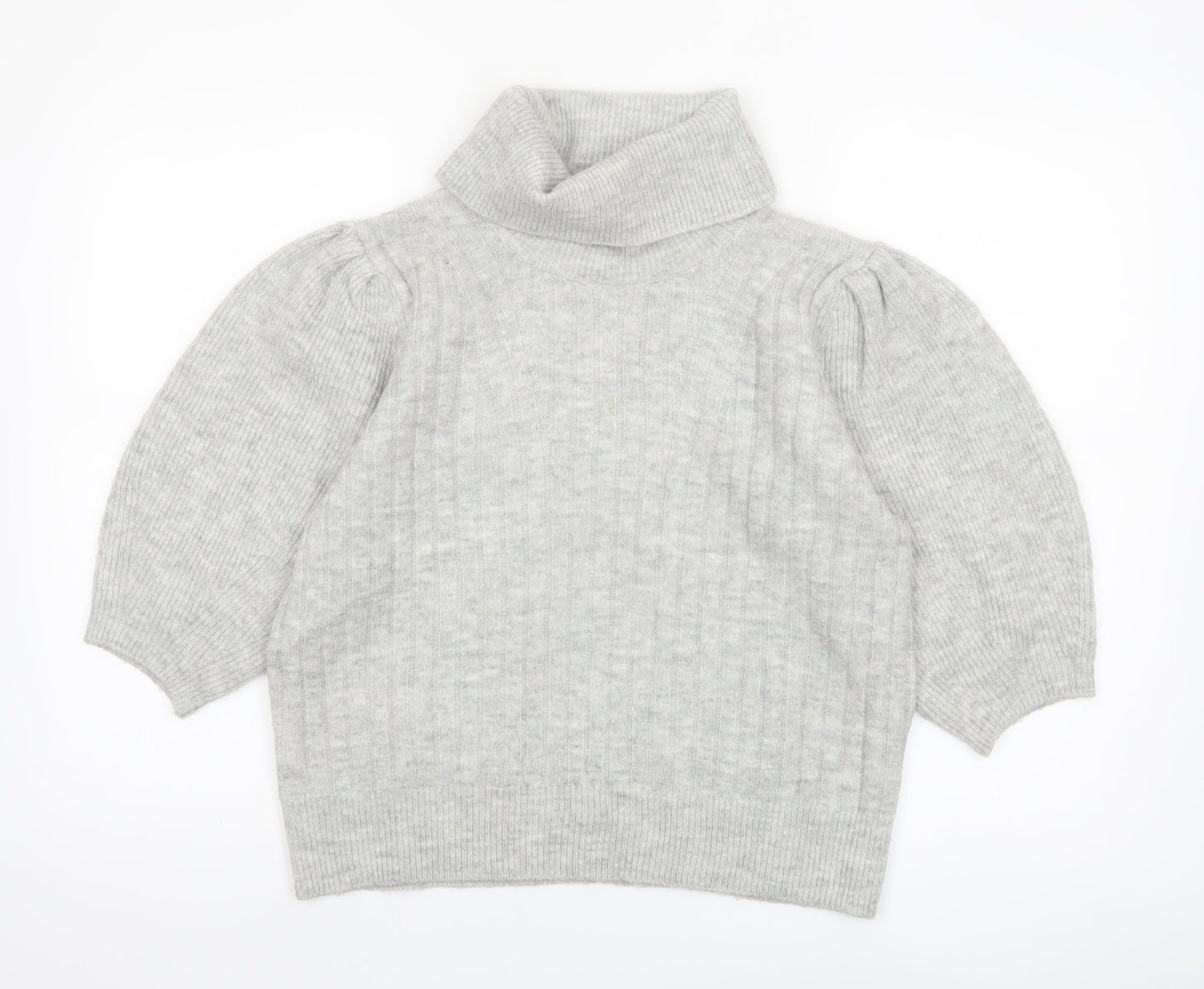 MNG Women’s Grey Roll Neck Wool Blend 3/4 Sleeve Jumper Size 12