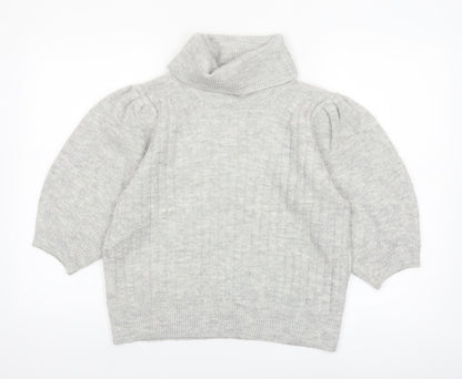 MNG Women’s Grey Roll Neck Wool Blend 3/4 Sleeve Jumper Size 12