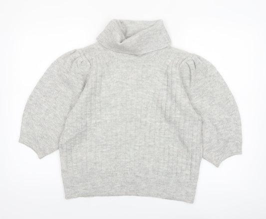 MNG Women’s Grey Roll Neck Wool Blend 3/4 Sleeve Jumper Size 12