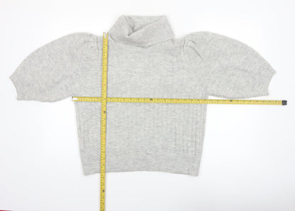MNG Women’s Grey Roll Neck Wool Blend 3/4 Sleeve Jumper Size 12