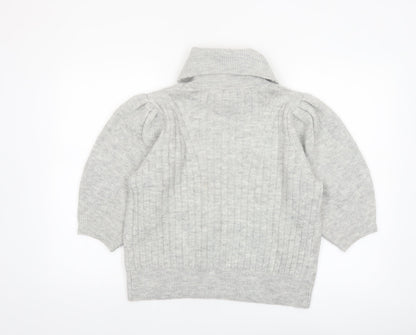 MNG Women’s Grey Roll Neck Wool Blend 3/4 Sleeve Jumper Size 12