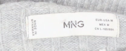 MNG Women’s Grey Roll Neck Wool Blend 3/4 Sleeve Jumper Size 12