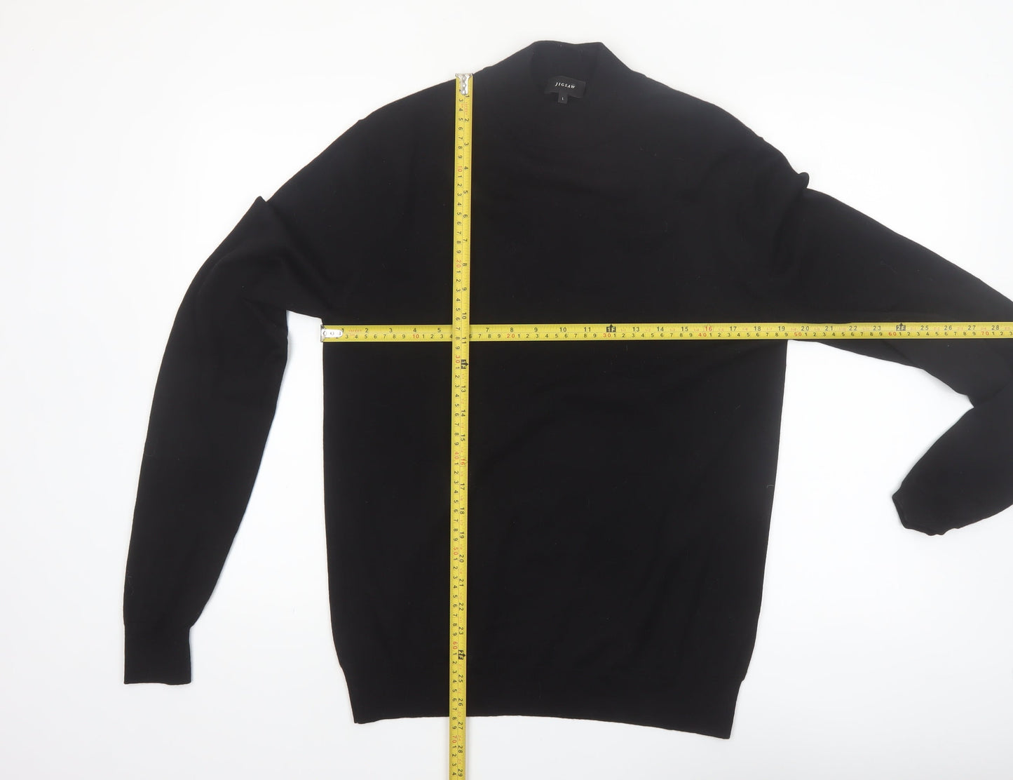 Jigsaw Mens Black Wool Mock Neck Jumper Size L Classic Knitwear