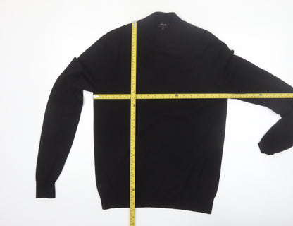 Jigsaw Mens Black Wool Mock Neck Jumper Size L Classic Knitwear