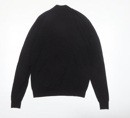 Jigsaw Mens Black Wool Mock Neck Jumper Size L Classic Knitwear