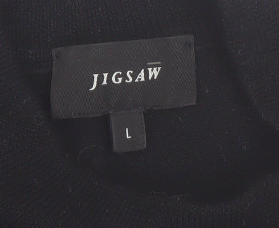 Jigsaw Mens Black Wool Mock Neck Jumper Size L Classic Knitwear